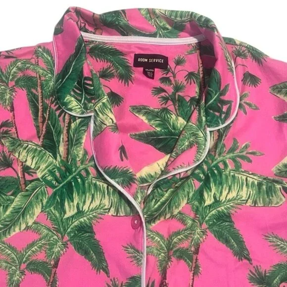 Room Service Pink & Green Palm Tree Print Pajama Set Size XXL - Picture 7 of 12